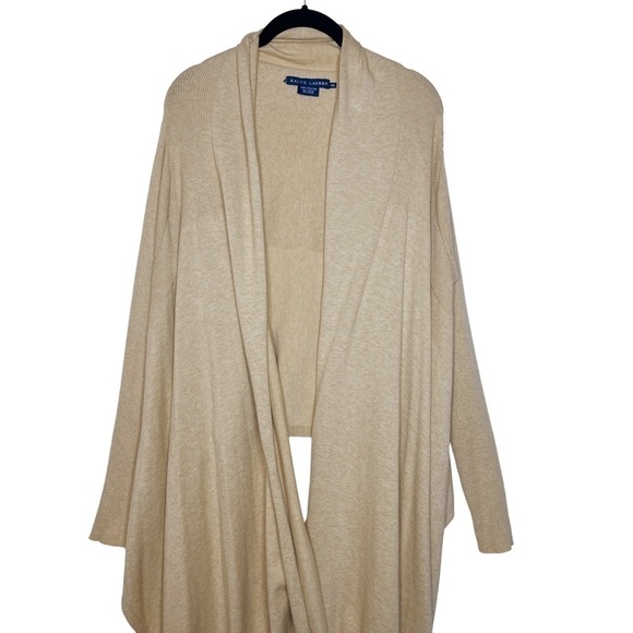 RALPH LAUREN Knit Cardigan Sweater with Long Front Size M / L in Heather Camel - Picture 2 of 16